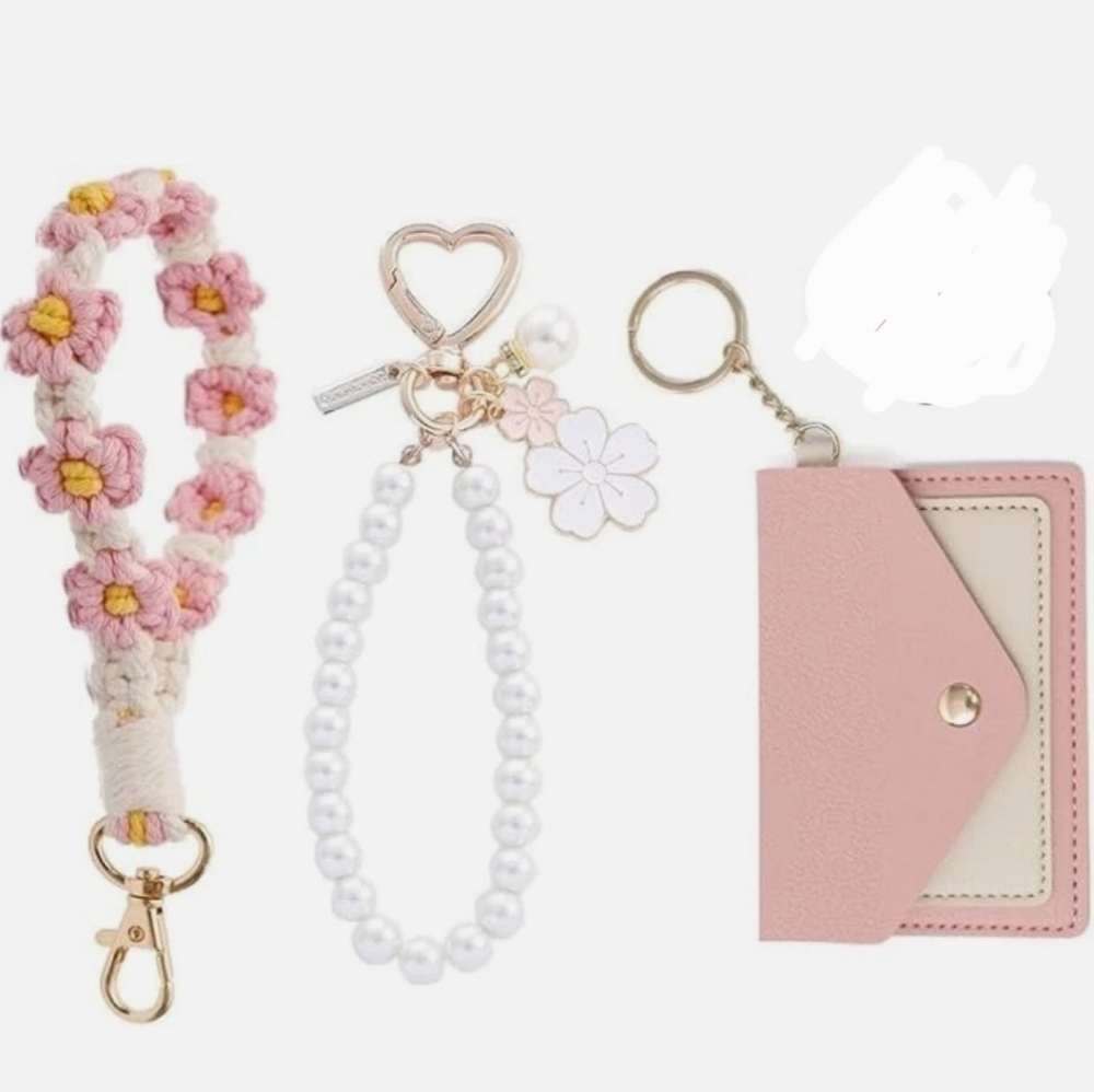 Pink Floral Keychain and Card Holder Set